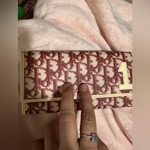 DIOR Trotter Canvas Leather Long Bifold Wallet Rogue Burgundy - Picture 5 of 15